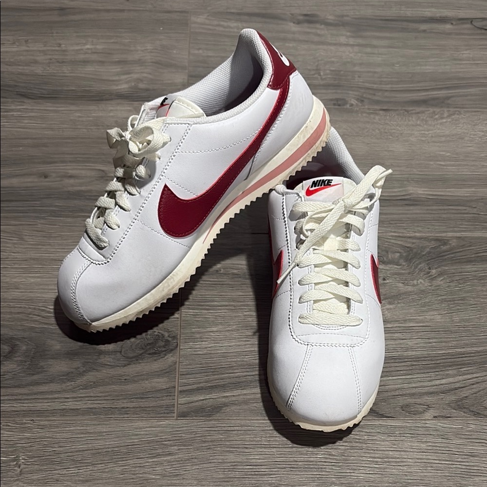 Nike Cortez White and Maroon Sneakers